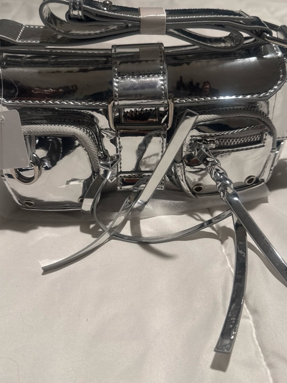Fashion Nova Metallic Silver Patent Crossbody Bag
